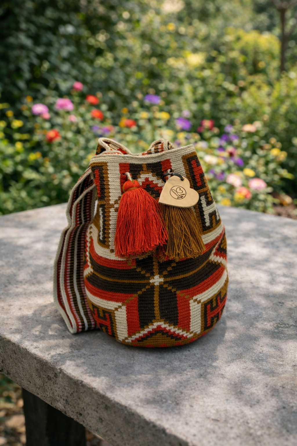 Handgemaakte large Wayuu tas van LolaGrace, geweven door Wayuu artisans in La Guajira, Colombia